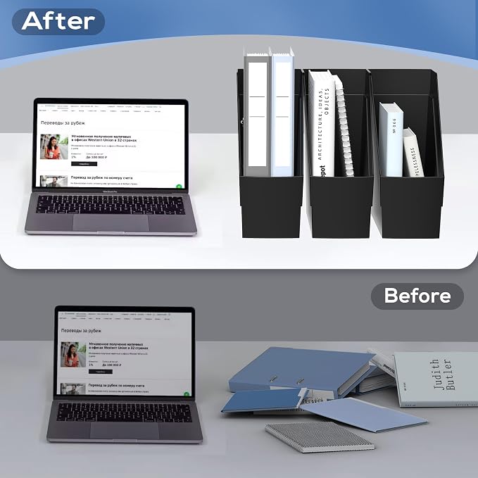 Delifox 3 Pack Magazine Rack, Plastic File Folder Bin Desk Organizer - Image 3