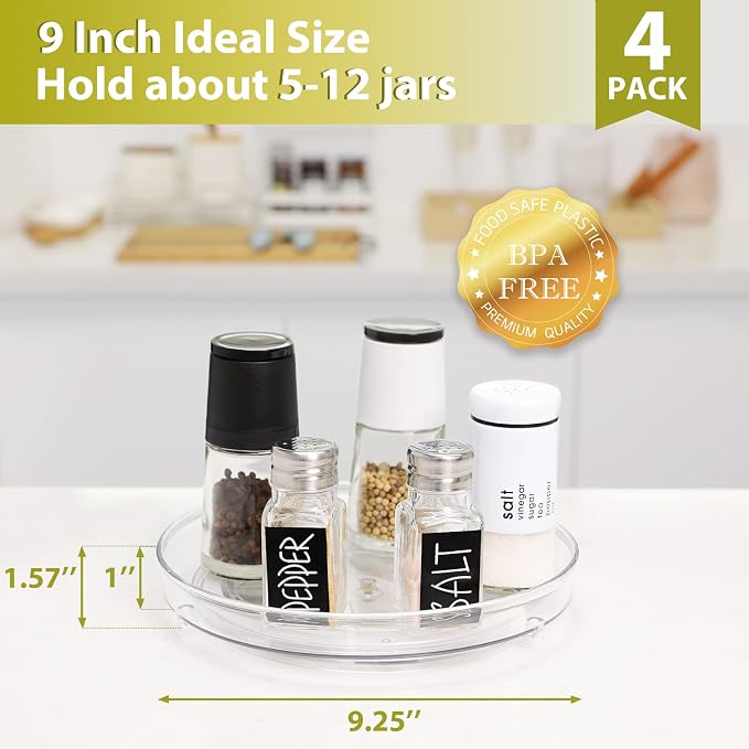 GUZON 4 Pack Lazy Susan Organizer, 9 Inch Clear Lazy Susan Turntable - Image 3