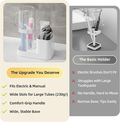 Toothbrush Holder with Cup/Cover Contains 2 Slots, Bathroom Counter Organizer - Image 3