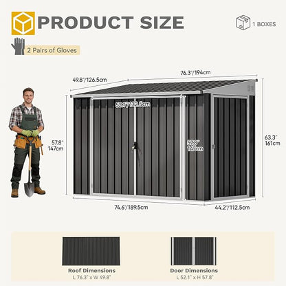 DWVO 7' x 4' Outdoor Storage Shed, Large Metal Tool Sheds, Heavy Duty Storage - Image 8