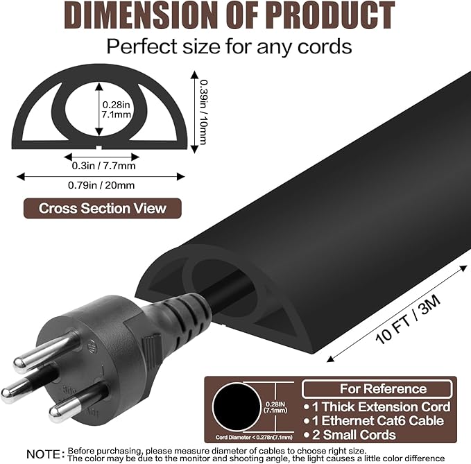 Floor Cord Cover Self Adhesive Cord Hider, 10FT Cable Management, Extension - Image 2