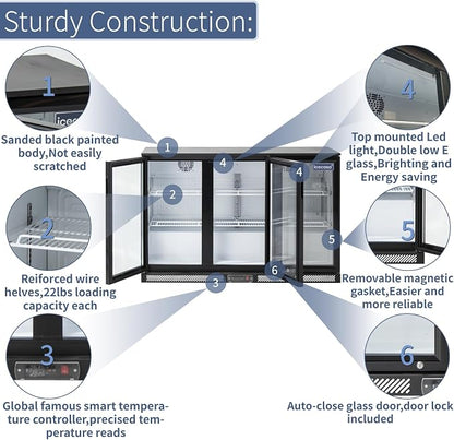 ICECASA 52.6" W Beverage Refrigerators 3 Glass Door Back Bar Refrigerator - Image 4