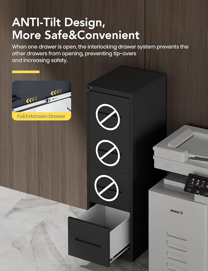 JOMEED 4-Drawer File Cabinet, Legal/Letter Size Storage, Full-Extension Drawers - Image 4