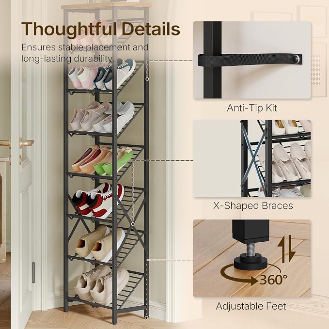 YATINEY 8-Tier Tall Shoes Rack, Slim Shoe Organizer - Image 6