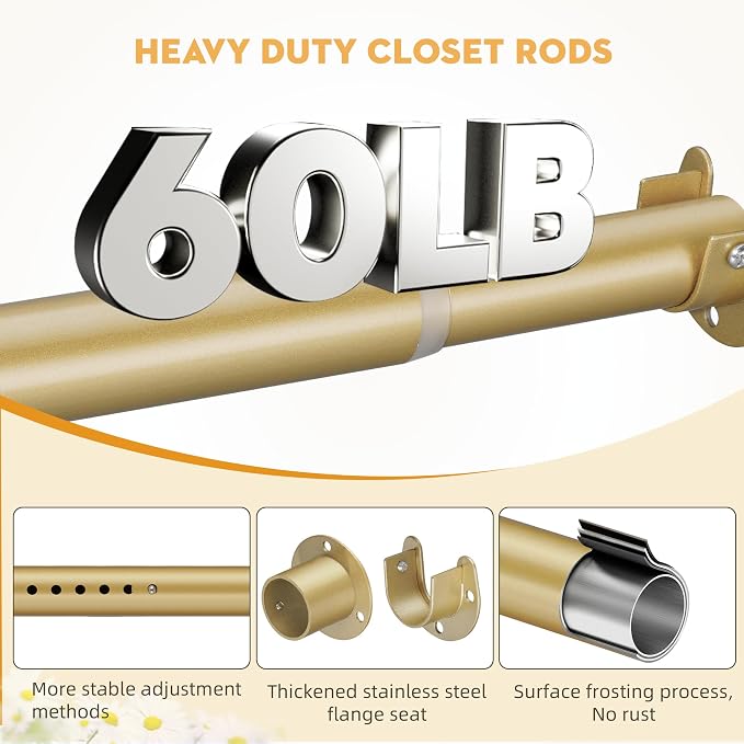 1.3 Inch Diameter Closet Rods for Hanging Clothes 17-75 Inch Adjustable - Image 4
