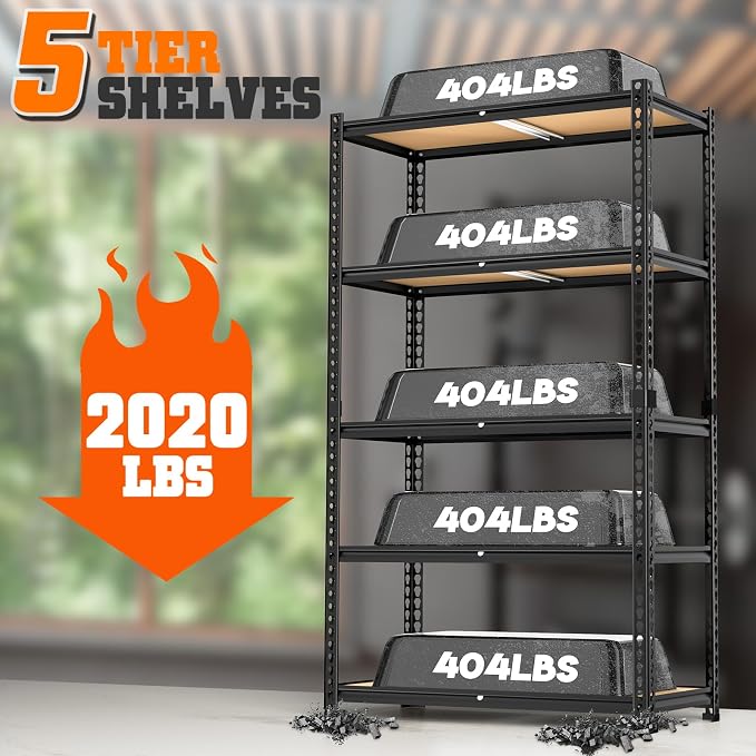 LEVELEVE 5-Tier Heavy Duty Storage Shelving Unit, 2020 lbs Capacity, Adjustable - Image 4