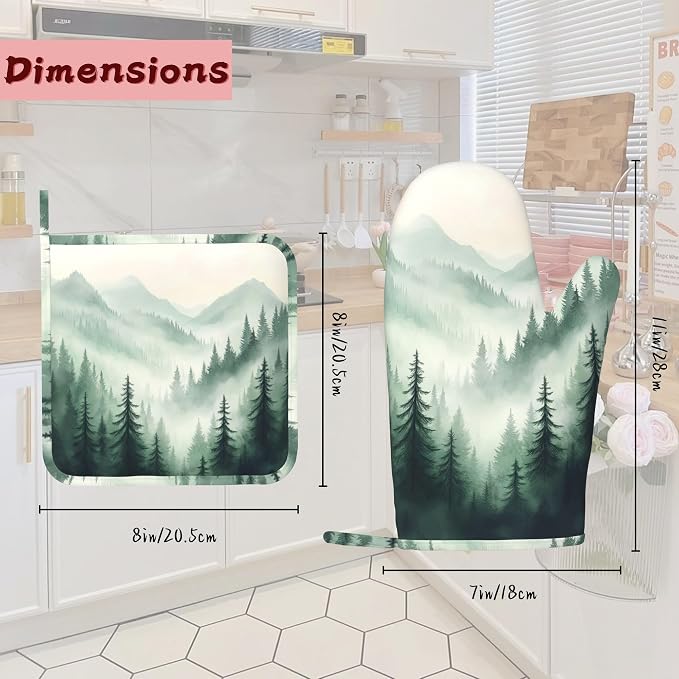 Misty Forest Mountain Heat-Resistant Silicone Oven Mitts and Pot Holders - Image 2