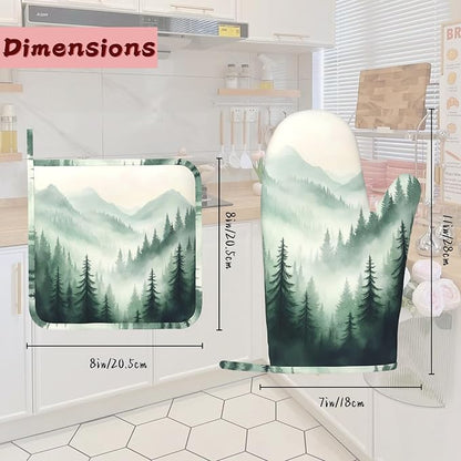 Misty Forest Mountain Heat-Resistant Silicone Oven Mitts and Pot Holders - Image 2