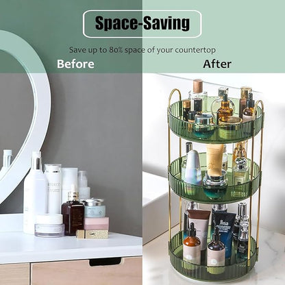 Rotating Makeup Organizer Countertop 3 Tier Lazy Susan Trays Clear Skincare - Image 4