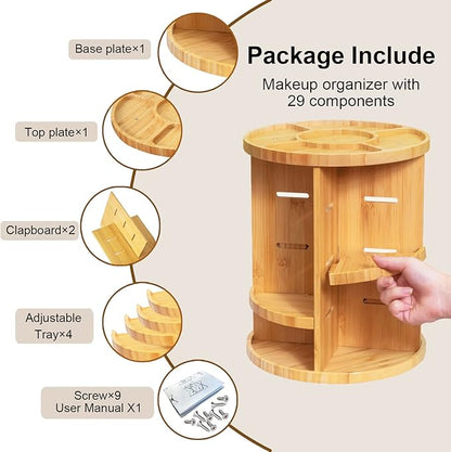 VVW Rotating Bamboo Makeup Organizer, 360 Degree Spinning Adjustable Bamboo - Image 3