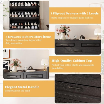 ODUWA Shoe Cabinet with 3 Flip Drawers and 2 Storage Drawers, Shoes Organizer - Image 5
