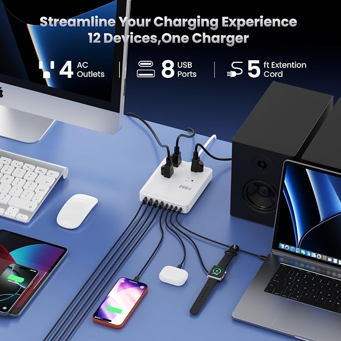 200W USB C Charging Station Power Strip - Image 2