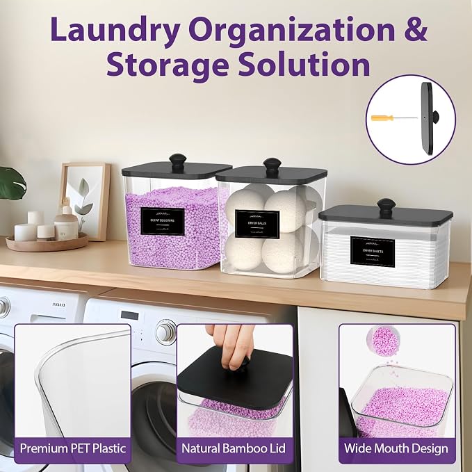 2+1 Pack Clear Laundry Pods Container & Dryer Sheet Holder, Plastic Square - Image 4