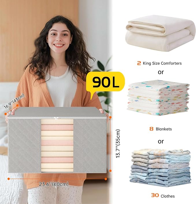 6 Pack Clothes Storage Bags - 90L Blanket Organizers and Storage - Image 2