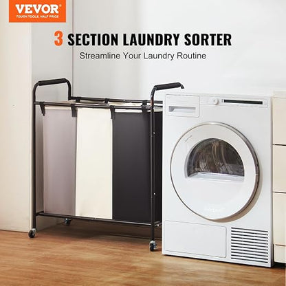 VEVOR 3-Section Laundry Basket, Heavy Duty Laundry Hamper Storage Organizer - Image 2