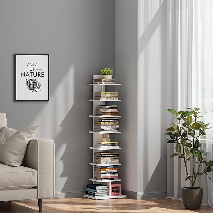 TUTOTAK Book Shelf, Narrow Spine Bookshelf, 8-Tier Bookcase - Image 6