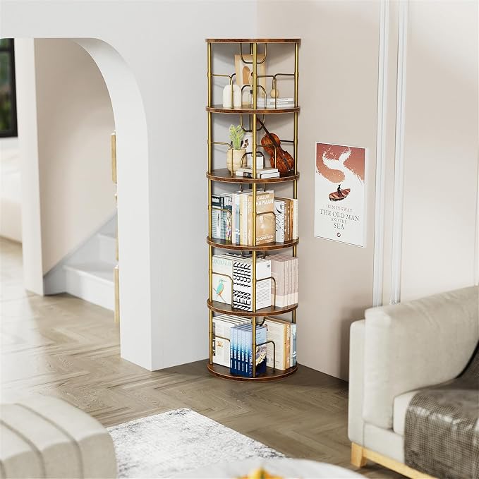 ALLSTAND 5 Tier Rotating Bookshelf, 360 ° Display Stackable Spinning Bookshelf - Image 6