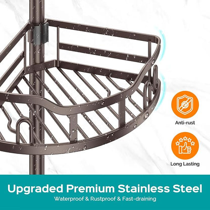 HAMITOR Corner Shower Caddy Tension Pole: Rustproof Stable 4-Tier Bathroom - Image 5
