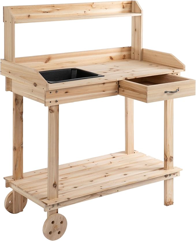 Potting Bench Table, 36 in Wooden Garden Work Table - Image 2