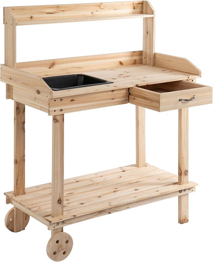 Potting Bench Table, 36 in Wooden Garden Work Table - Image 2