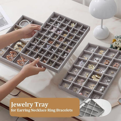 Large Jewelry Drawer Organizer Trays Set of 4, Stackable Velvet Jewelry Trays - Image 5