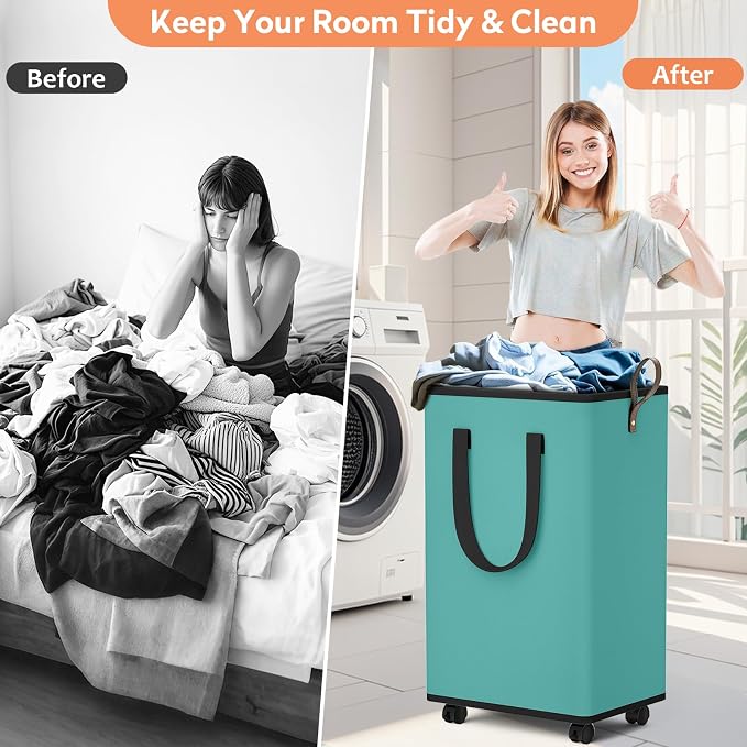 SpaceTrove Laundry Basket with Wheels, Collapsible Laundry Baskets, Laundry - Image 5