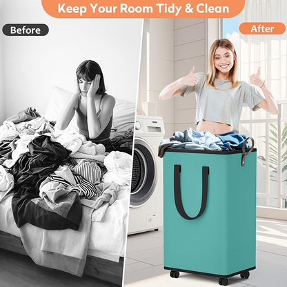 SpaceTrove Laundry Basket with Wheels, Collapsible Laundry Baskets, Laundry - Image 5