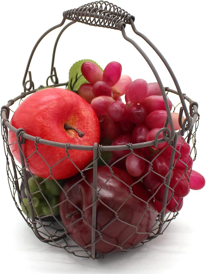 CVHOMEDECO. Round Chicken Wire Egg Basket Fruit Basket - Image 3