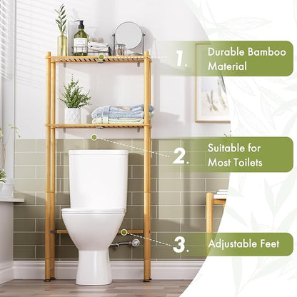 AmazerBath Bamboo Over The Toilet Storage Shelf, 2-Tier Over Toilet Organizer - Image 4