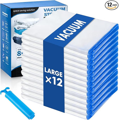 Vacuum Storage Bags with Hand Pump, 12 Large Compression Space Saver Vacuum by Besslly