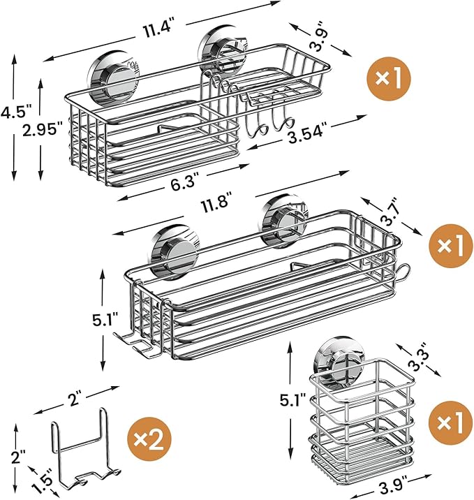 LEVERLOC Shower Caddy Suction Cup, 3 Pack Heavy Duty Bathroom Organizer - Image 3
