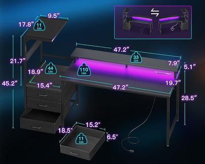 AODK 63 inch Gaming Desk with PC Display Stand, Reversible Steel Wood Computer - Image 3