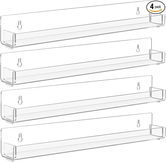 4 Pack Clear Nail Polish Rack Wall Mounted, 15 inch Invisible Acrylic Floating by Baosia