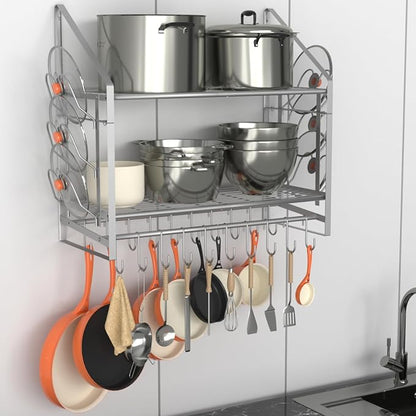 28 Inch Pot Rack Wall Mounted, 2 Tier Pots and Pans Organizer by VyGrow