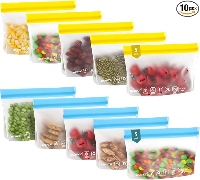 IDEATECH 10Pack Reusable Snack Bags Dishwasher Safe, Leakproof Reusable Freezer by IDEATECH