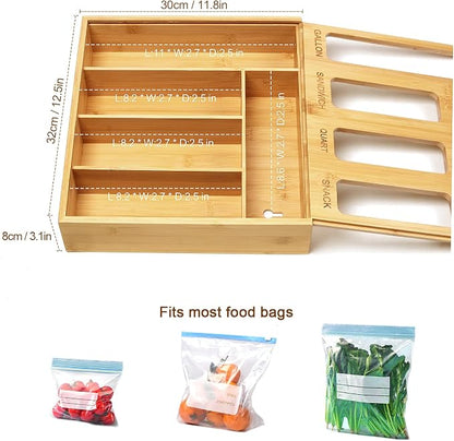 DUJEN Plastic Bag Organizer for Drawer, Bamboo Food Storage Bags Container - Image 2