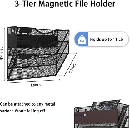 3-Tier Magnetic File Holder, No Drilling Installation File Cabinet Organizer - Image 2