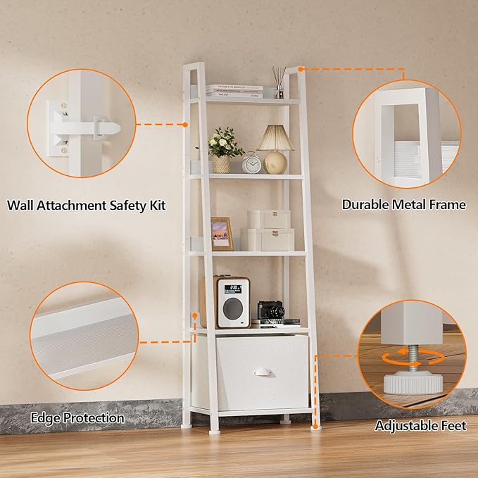 Furologee Ladder Shelf, 5 Tier Bookshelf - Image 4