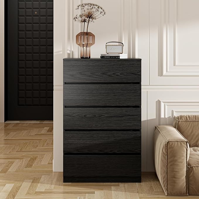 furtble 5 Drawer Dresser, 43.6" Tall Black Dressers - Image 2