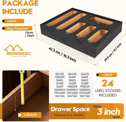 6 in 1 Bamboo Ziploc Bag Storage Organizer, Snack & Freezer Bags, Wall - Image 3
