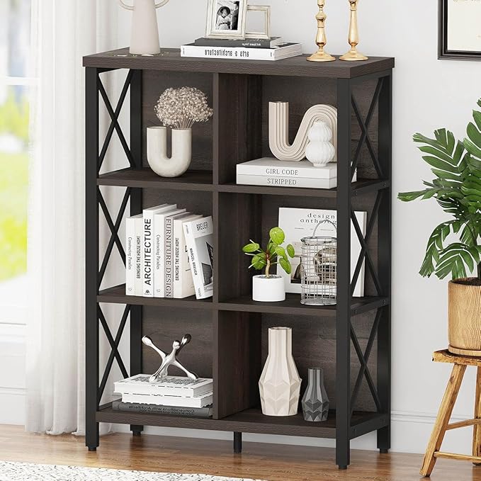 FATORRI 6 Cube Storage Organizer Shelf, Rustic Wood and Metal Cubby Bookcase by FATORRI