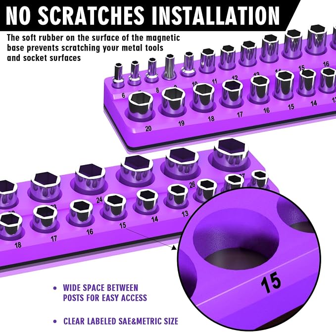 Magnetic Socket Organizer Set, 3-Piece Socket Holder Trays - Image 5