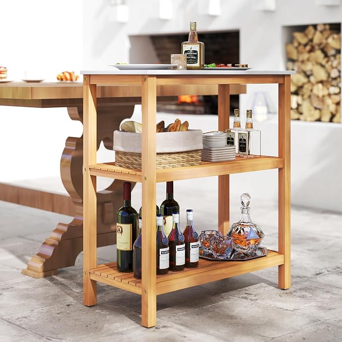 Goplus Patio Wooden Sideboard, 3-Tier Acacia Outdoor Kitchen Buffet Organizer - Image 4