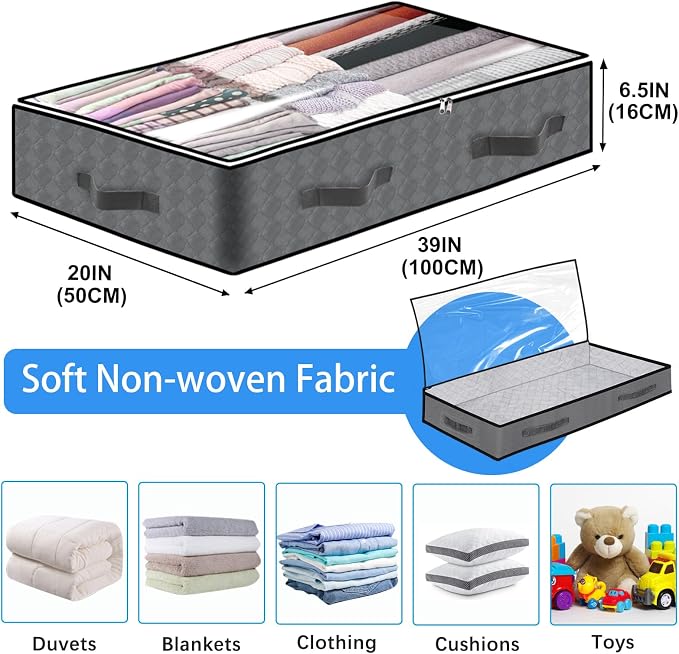 4 Pack Under Bed Storage, 90L Collapsible Closet Containers Organizers and - Image 2