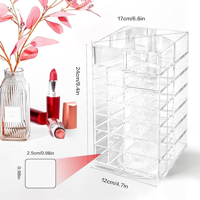 Acrylic Lipstick Tower Holder, 360 Degree Rotating Makeup Cosmetic Lipsticks - Image 3
