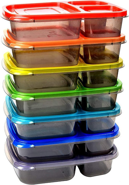 Youngever 7 Pack Bento Lunch Box, Meal Prep Containers, Reusable 3 Compartment - Image 6