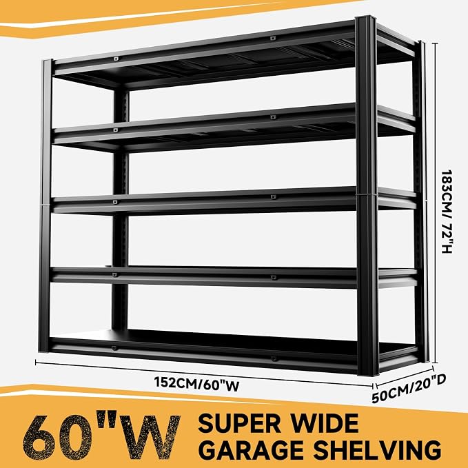 5-Tier 60" W x 20" D x 72" H Garage Shelving Metal Storage Rack 3000LBS Garage - Image 3