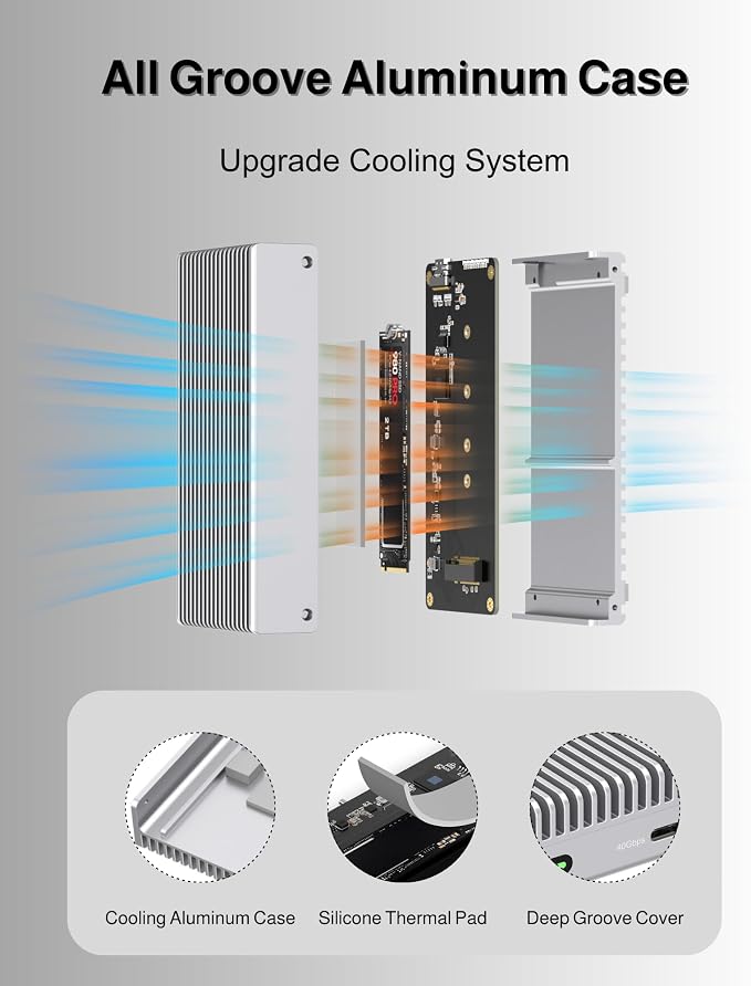 Noiseless 40Gbps M.2 NVMe Enclosure, USB C Aluminum External SSD Enclosure - Image 3