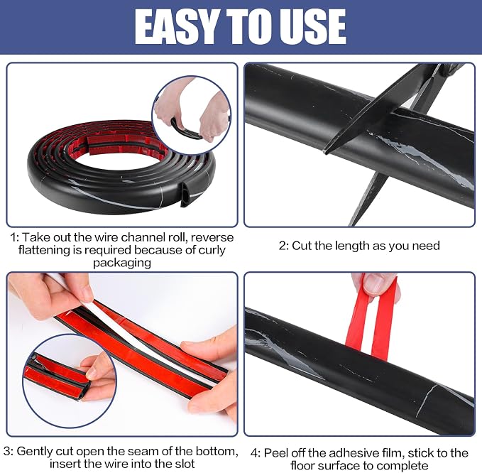 Floor Cord Cover Self Adhesive Cord Hider, 3.3FT Cable Management, Extension - Image 8