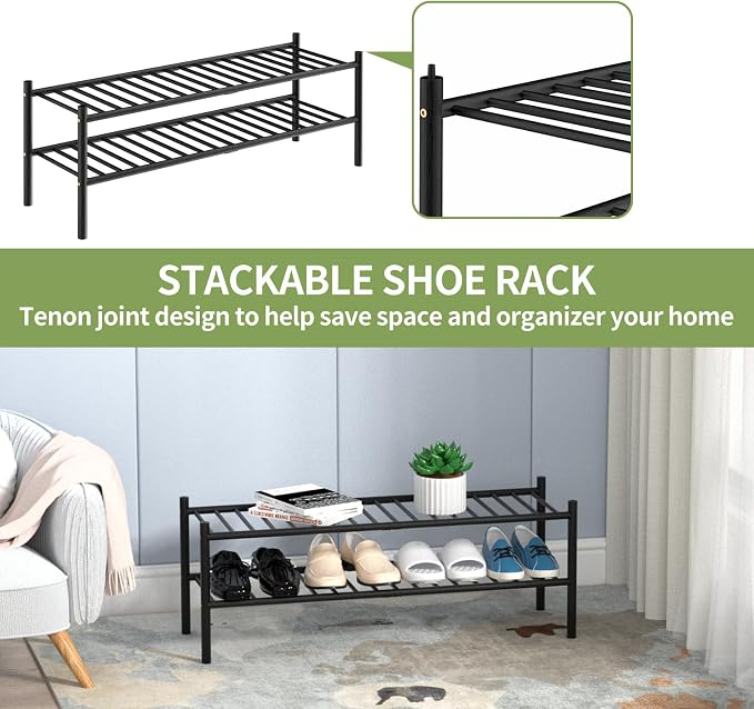 2-Tier Bamboo Long Shoe Rack, Free Standing Wood Shoe Shelf Storage Organizer - Image 6